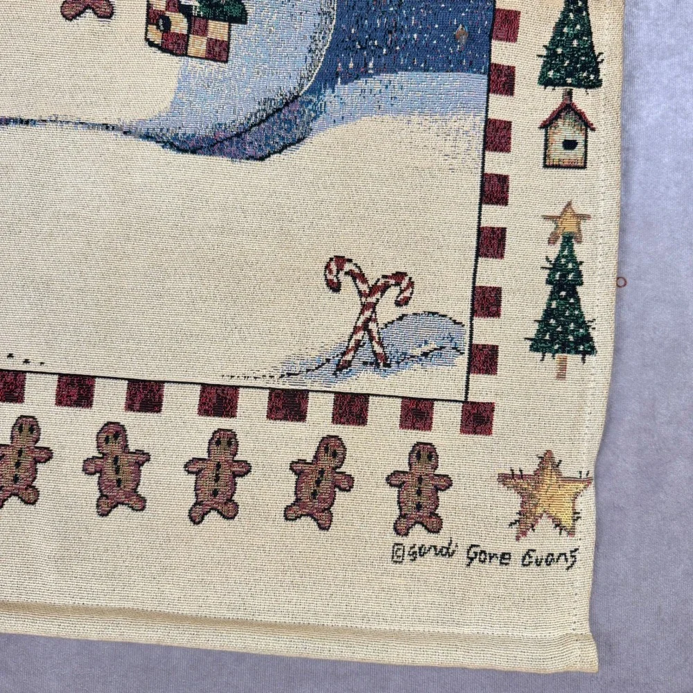 Sandi Gore Evans Peppermint Hill Lighted Woven Tapestry Wall Hanging Snowman 35